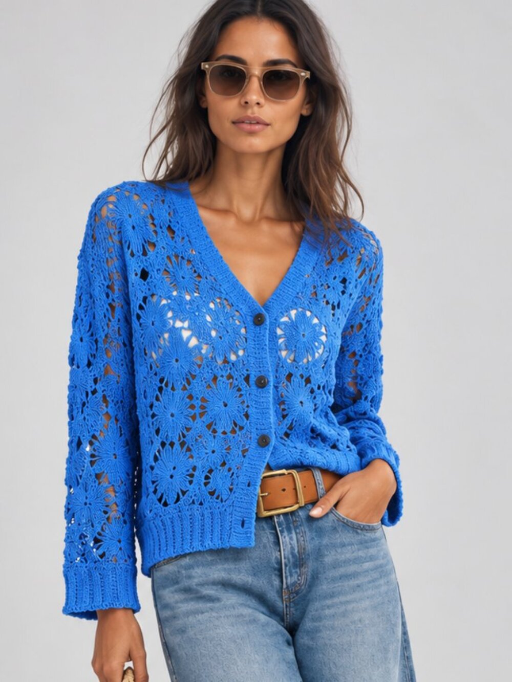 Pure cotton Northern Reflections Crochet Floral Cardigan Sweater